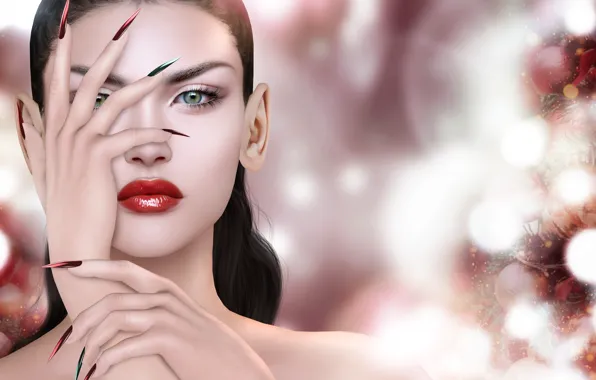 Girl, face, rendering, nails