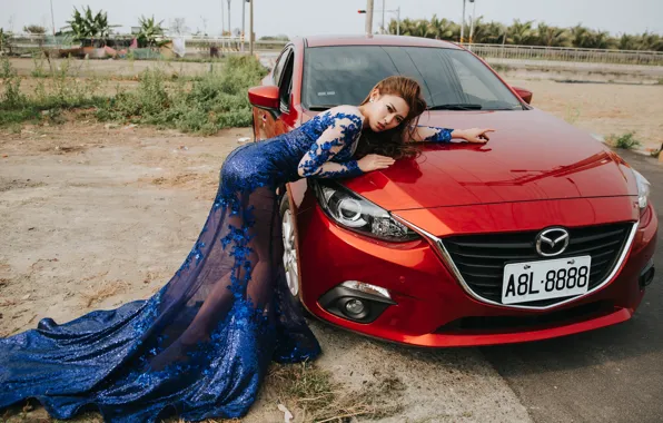 Picture auto, girl, pose, dress