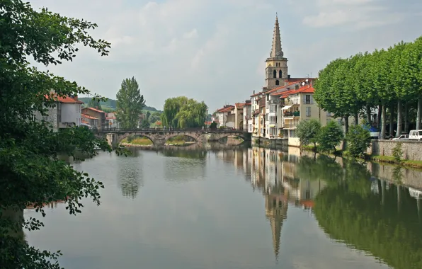 Wallpaper bridge, Saint-Girons, France, Ariège, river, the city