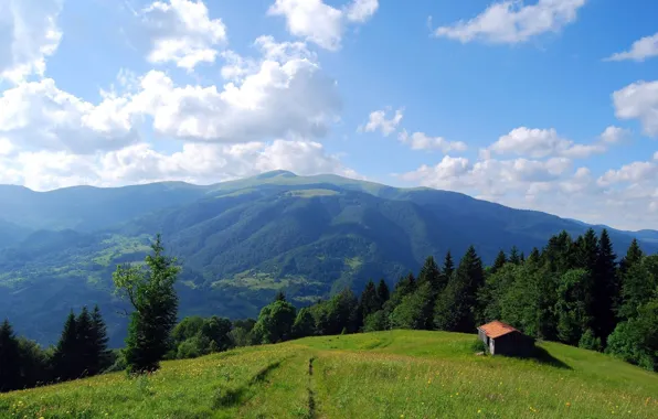 Picture the sky, mountains, house