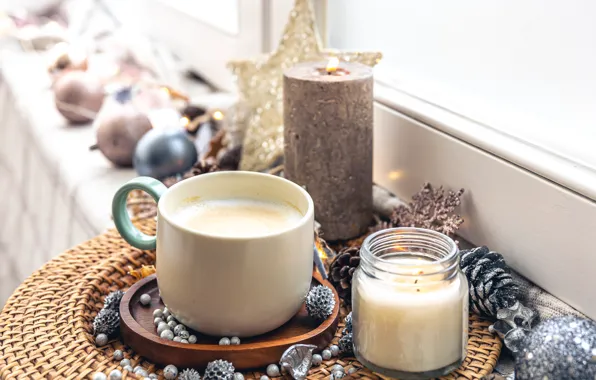 Picture new year, coffee, drink, Christmas decorations, cocoa