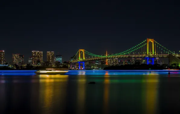 Wallpaper lights, the building, Tokyo, Japan, Rainbow Bridge Wallpaper lights, the building, Tokyo, Japan, Rainbow Bridge