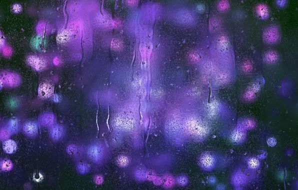 Glass, water, drops, light, glare, background, rain, lilac