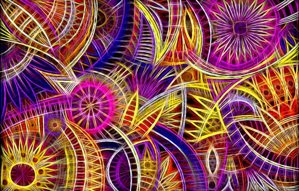 Bright colors, line, circles, abstraction, background, fantasy, curves, floral ornament