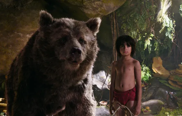 Picture each, boy, bear, The ball, Mowgli, The Jungle Book, The jungle book
