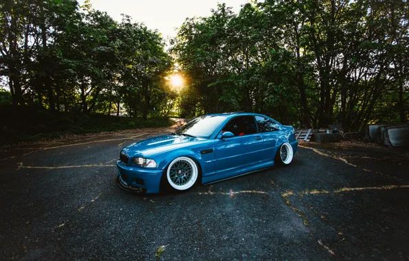 Picture the sun, trees, blue, BMW, wheel