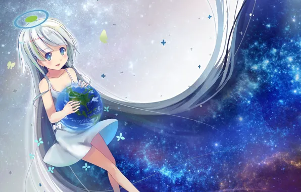 Space, planet, train, girl