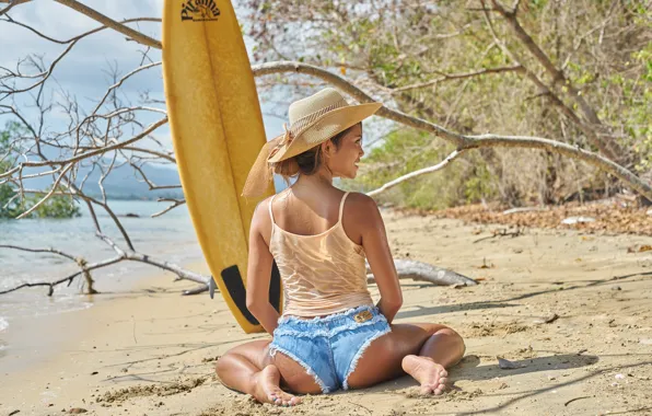 Picture summer, girl, shore, Board