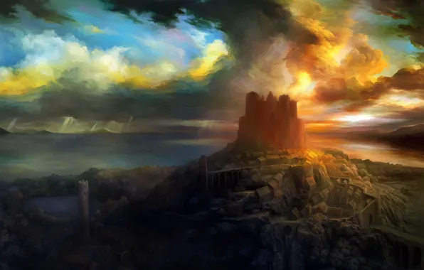 The sky, sunset, castle, forest, RPG, Dragon's Crown