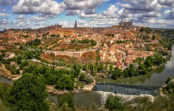River, building, panorama, Spain, Toledo
