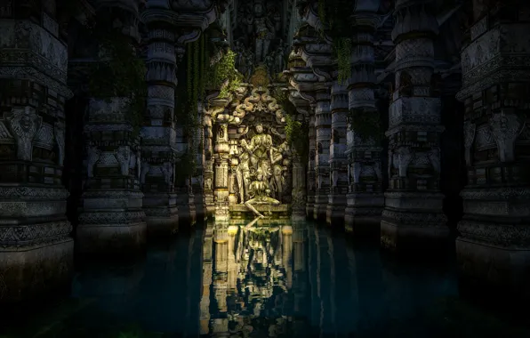 River, jungle, statue, Buddha, Uncharted: The Lost Legacy