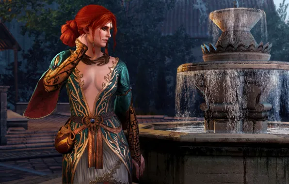 Game, clothing, outfit, fountain, red, red, witch, the Witcher