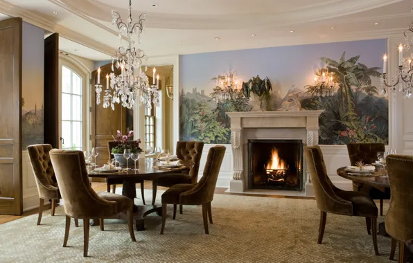 Villa, interior, fireplace, hall, dining room, georgian style, Weston Georgian Manor