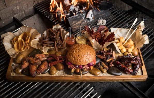 Meat, sauce, Burger, appetizer, potatoes, cuts, crackers