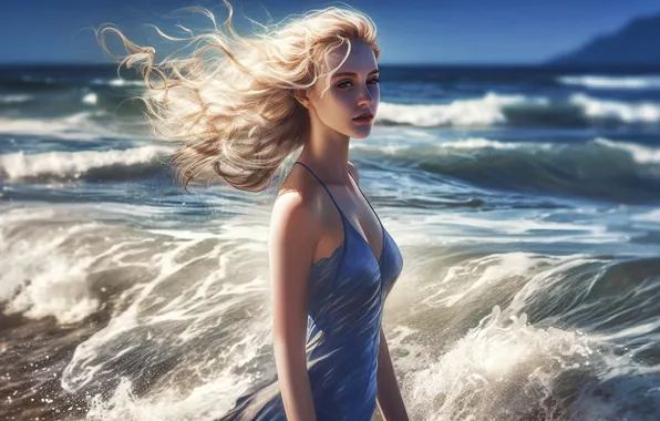 Sea, wave, chest, summer, the sky, look, girl, light