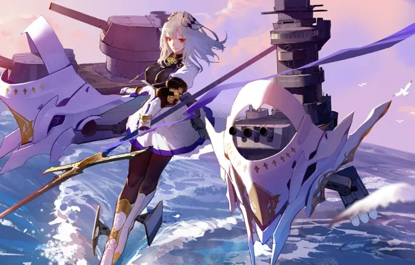 Picture the sky, girl, weapons, fiction, bird, Azur Lane