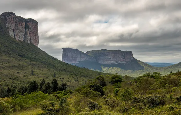 Picture mountains, Brazil, valley, Baja, gray clouds, Chapada Diamantina