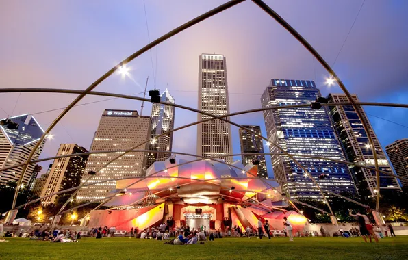 Park, people, building, skyscrapers, the evening, Chicago, Chicago