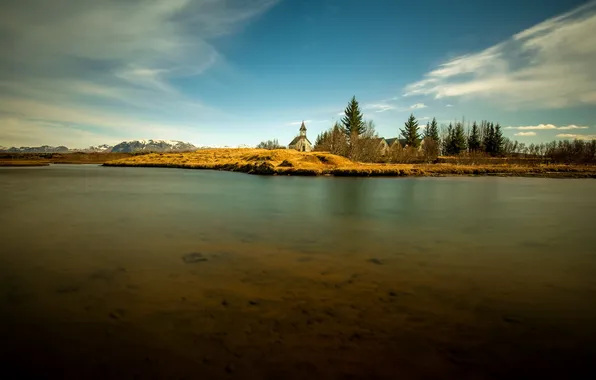 Landscape, lake, temple