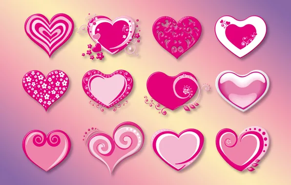 Vector, hearts, red, love, pink, hearts, valentine