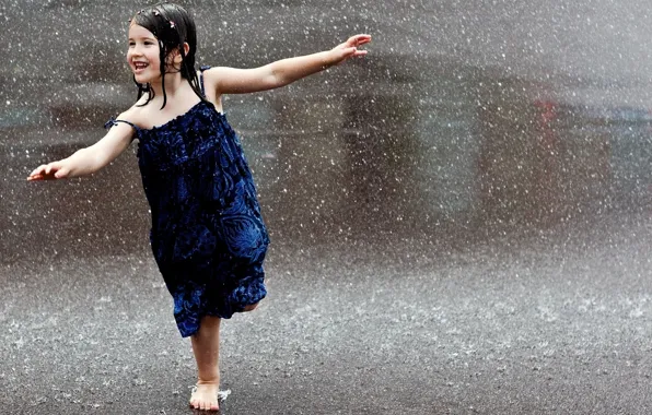 Road, the rain, drops, macro, joy, children, the city, pose