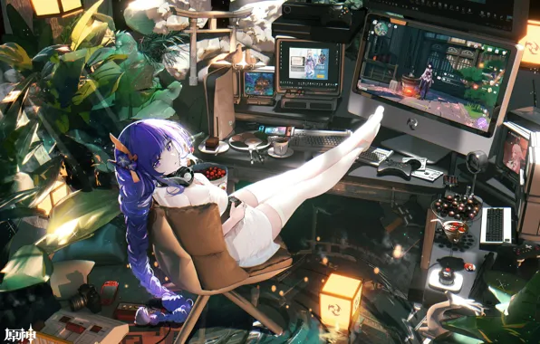 Water, girls, room, guys, monitors, Bennett, Rosaria, Genshin Impact