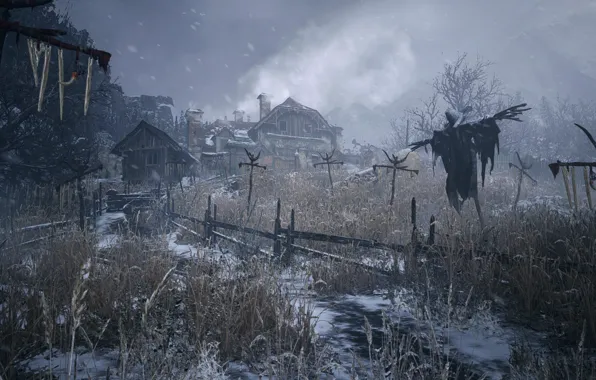 Winter, home, icicles, Resident Evil, Scarecrow, gardens, Resident Evil 8: Village