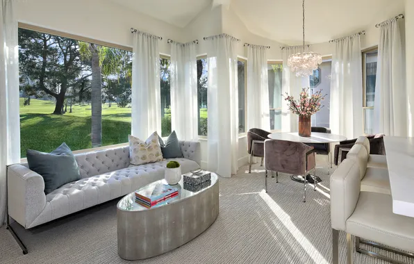 Design, style, Villa, interior, living room, cozy, dining room, Bay window