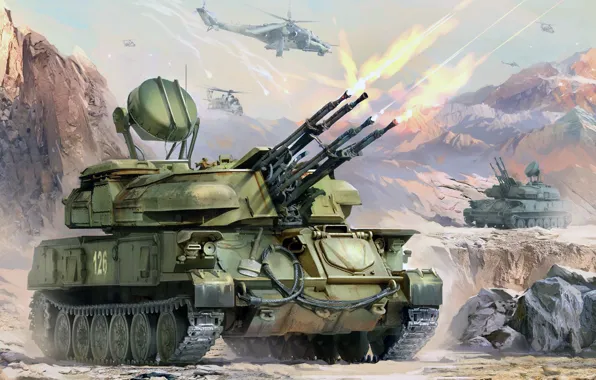 Figure, art, Shilka, ZSU-23-4, Soviet antiaircraft self-propelled installation