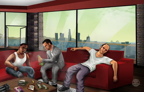The city, house, America, Michael, Los Angeles, fan art, Grand Theft Auto V, Los Santos
