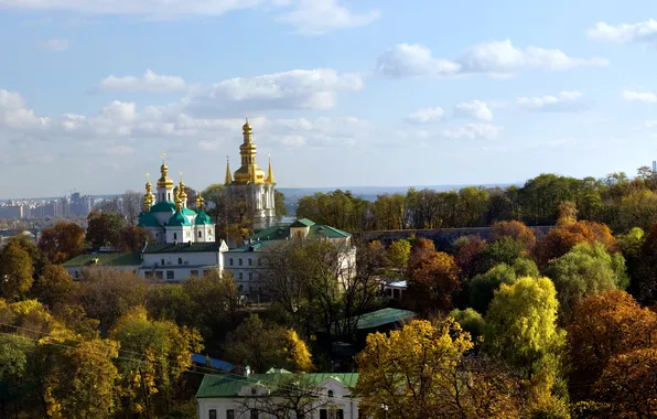 Photo, The city, Trees, Cathedral, Temple, Kiev, The monastery