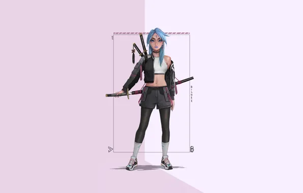 Girl, Minimalism, Girl, Sword, Ninja, Fighter, Art, Style