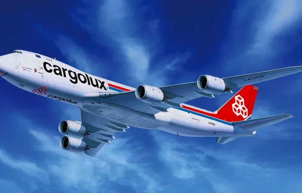 Picture art, airplane, painting, aviation, Boeing 747-8F CARGOLUX