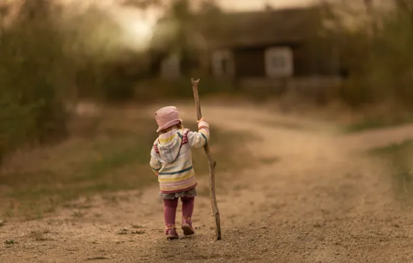 Road, girl, stick