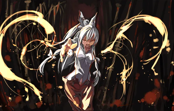 Girl, fire, bow, touhou, art, Touhou, fujiwara no mokou