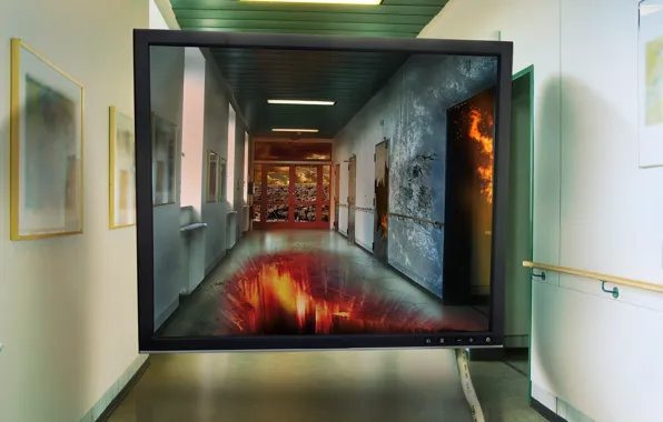 Corridor, monitor, screen