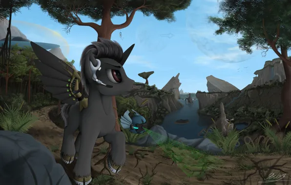Forest, river, art, unicorn, pony, droid, My Little Pony, mlp