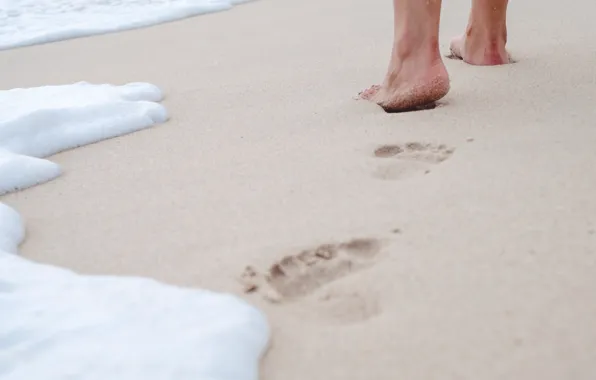 Sand, sea, wave, beach, summer, traces, stay, feet