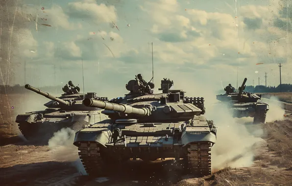 Dust, Retro, Tanks, Front, Digital art, AI art, The Art of Artificial Intelligence, Neural network