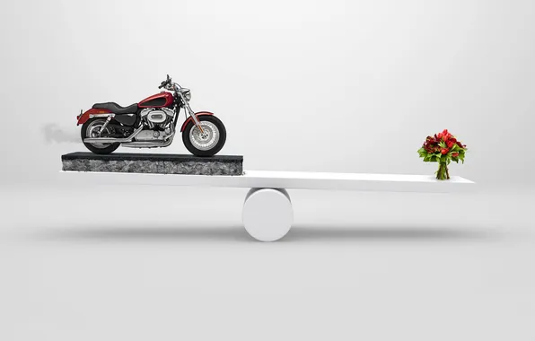Picture flowers, creative, bouquet, motorcycle, tulips, white, the advantage
