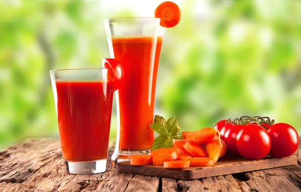 Picture glass, juice, juice, tomatoes, carrots, tomato, tomato, carrots