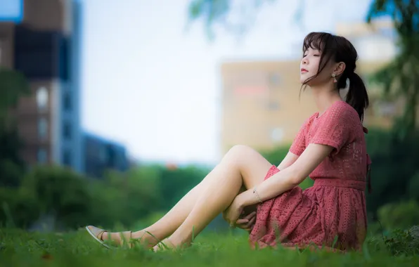 Girl, legs, Asian, cutie, bokeh, dress