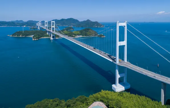 Sky, sea, japan, bridge, shimanami, kurushima, shikoku, imabari