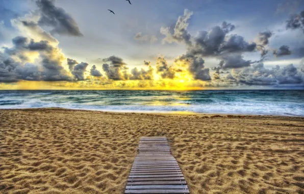 Picture sea, beach, the sky, shore, track