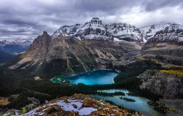 Picture clouds, mountains, lake, Canada, parks, Yoho National Park, Lake O'Hara, the beauty of nature