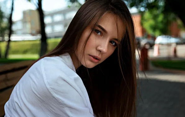 Look, pose, model, portrait, makeup, hairstyle, brown hair, in white