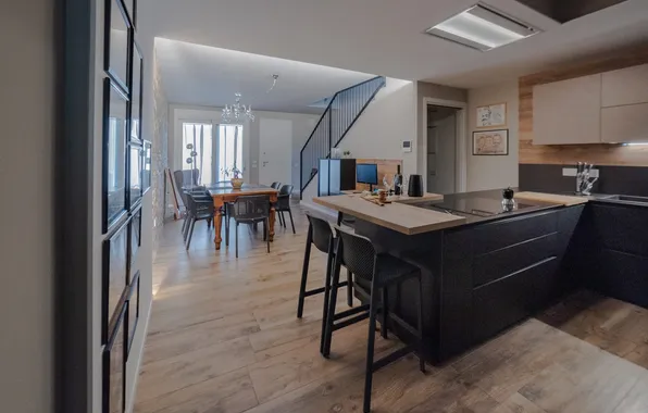 Design, style, Villa, interior, kitchen, ladder, dining room, dining area