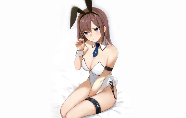 Girl, sexy, cleavage, long hair, brown hair, boobs, anime, blue eyes