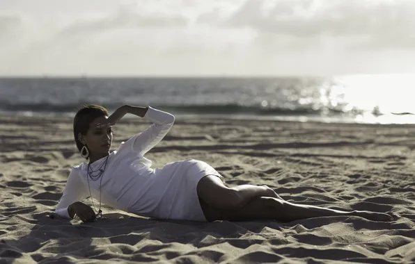 Picture sand, sea, beach, dress, Natasha Domonique