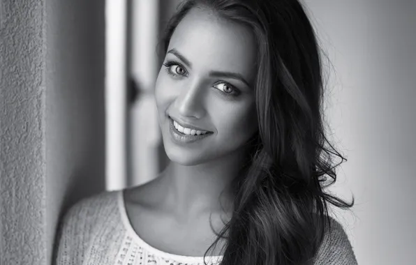 Girl, smile, photo, portrait, hairstyle, black and white, beautiful, Lea